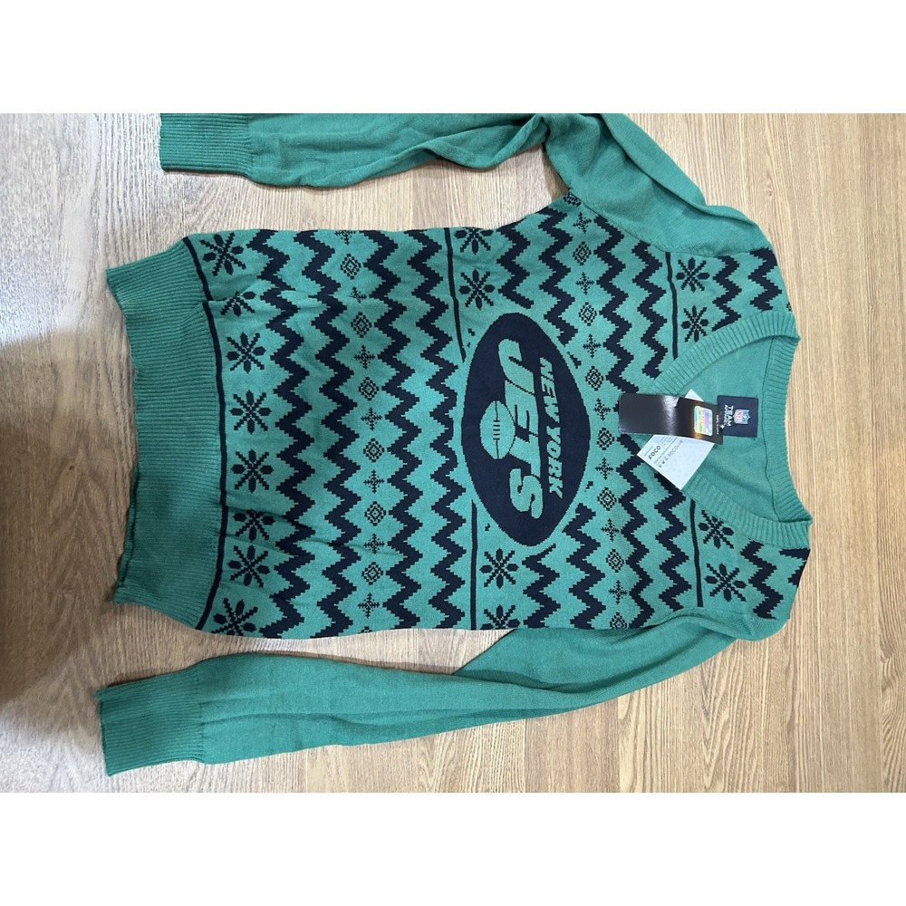 New York Jets NFL Logo Women's V-Neck Sweater‎ NWT Medium FOCO